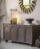 Dark Wood Arched Design 4 Door Sideboard - The Farthing