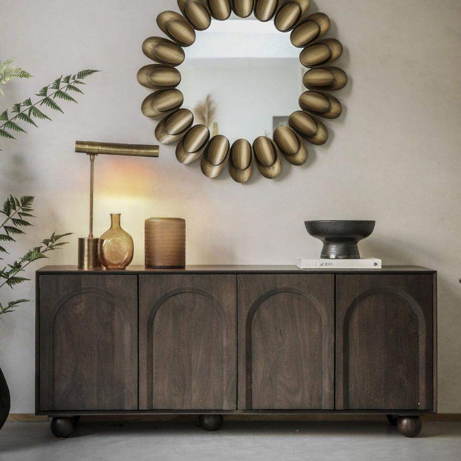 Dark Wood Arched Design 4 Door Sideboard - The Farthing