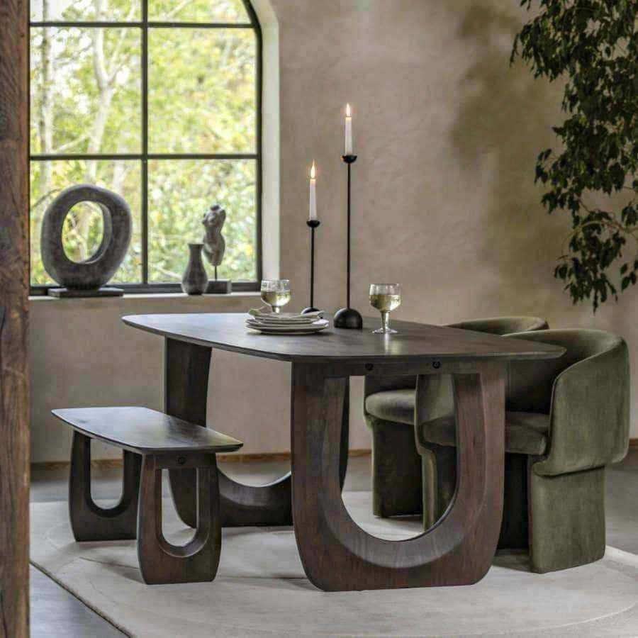 Dark Wood Arched Design Dining Table - The Farthing