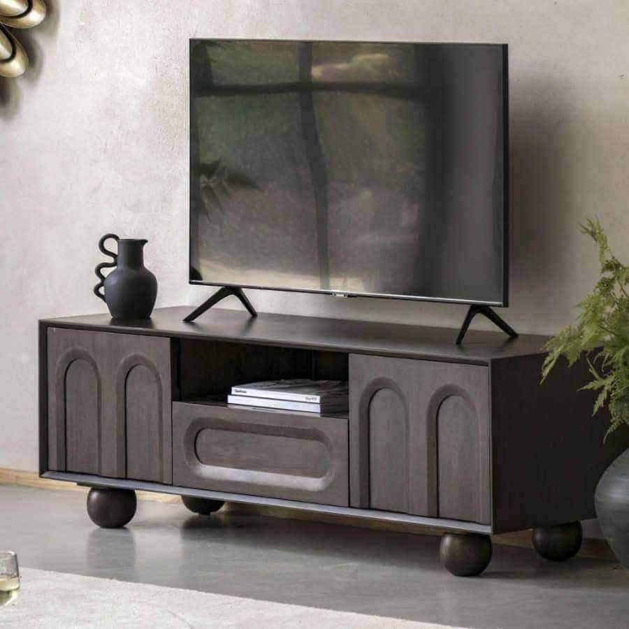 Dark Wood Arched Design Media Unit - The Farthing