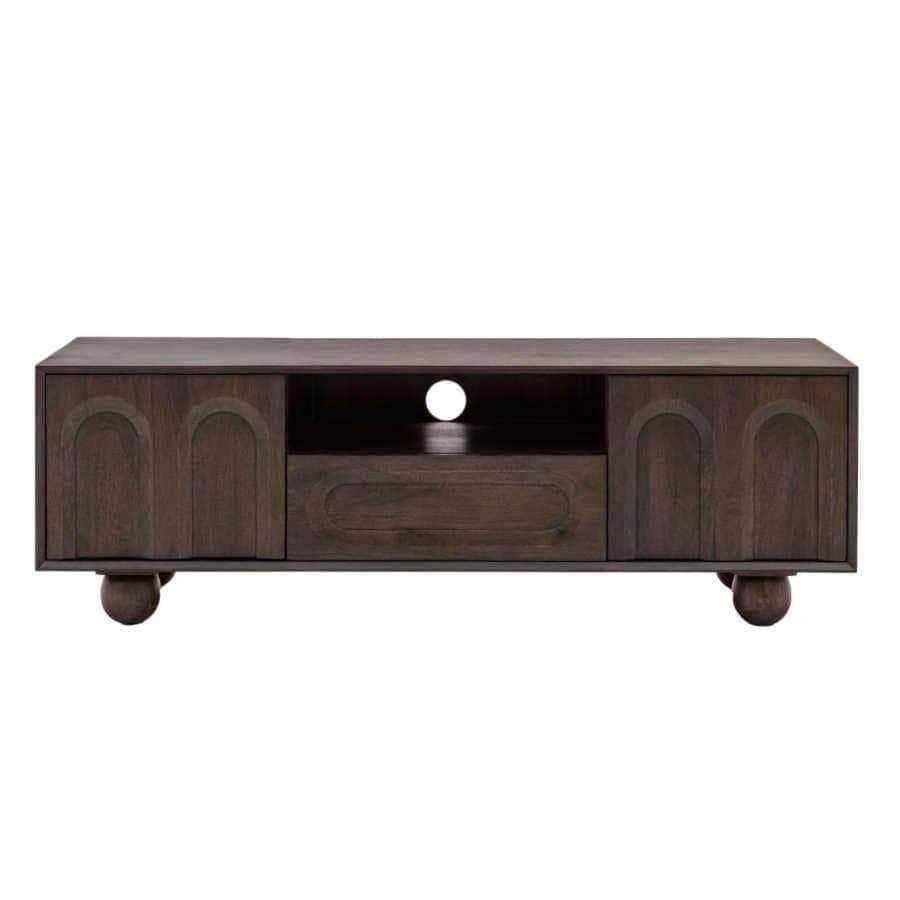 Dark Wood Arched Design Media Unit - The Farthing