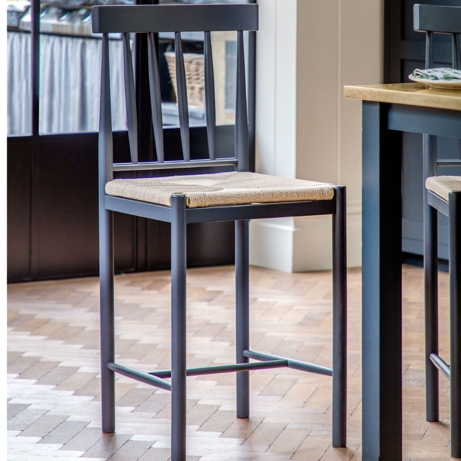 Dark Wood Woven Topped Hampstead Bar Stools - Pack of 2 - The Farthing