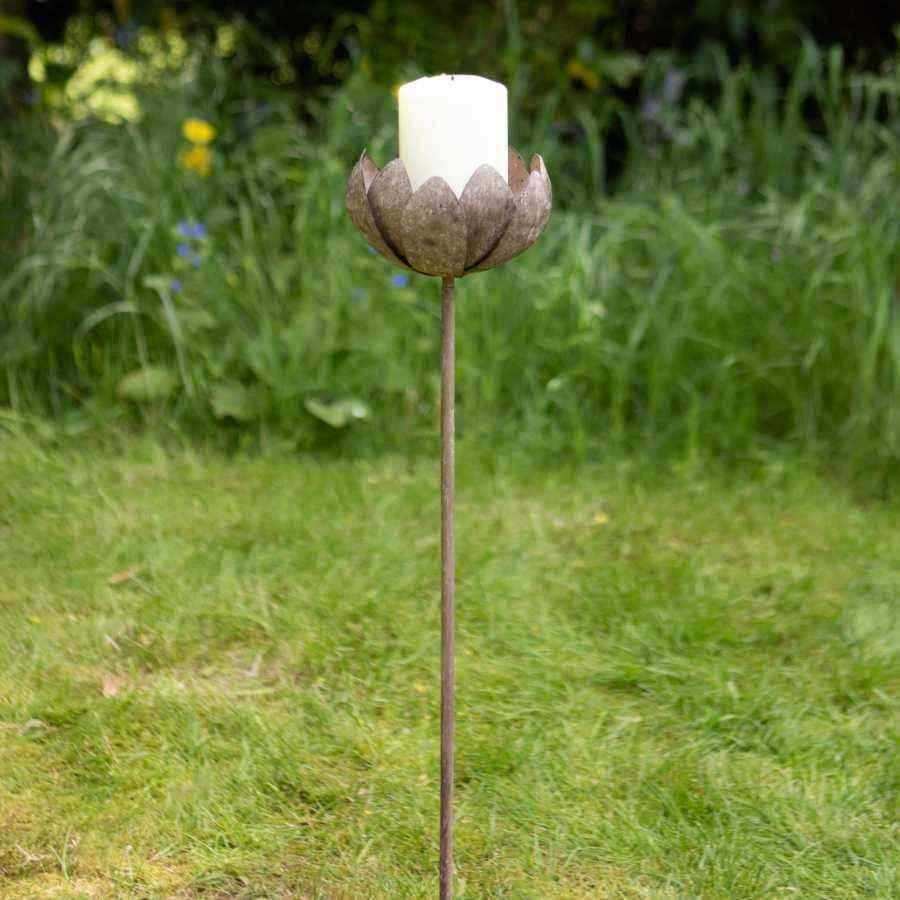 Decorative Metal Flower Garden Stake / Candle Holder - The Farthing