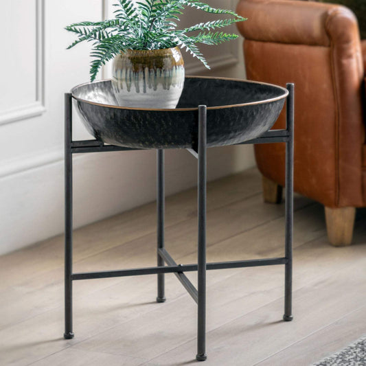 Deep Distressed Black Metal Side Table - The Farthing