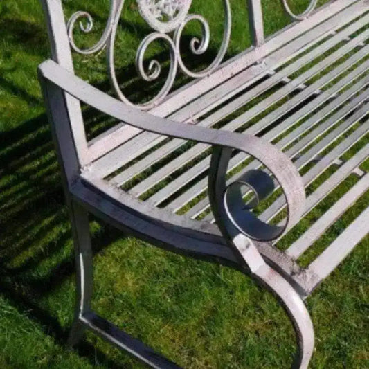 Distressed Antiqued Grey Metal Garden Bench - The Farthing