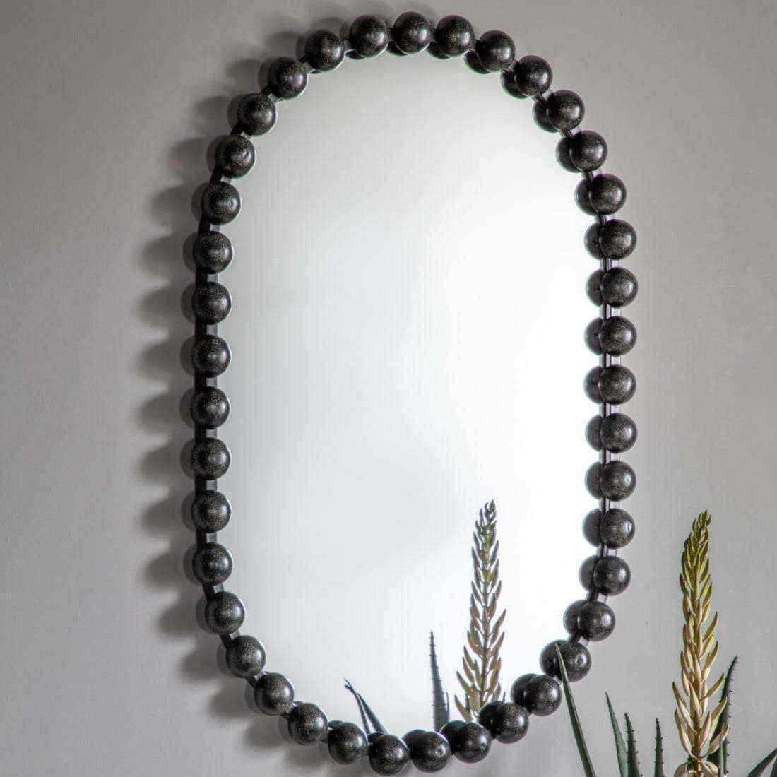 Distressed Black Large Beaded Portrait Mirror - The Farthing