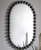 Distressed Black Large Beaded Portrait Mirror - The Farthing