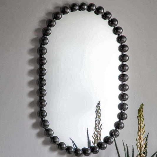 Distressed Black Large Beaded Portrait Mirror - The Farthing