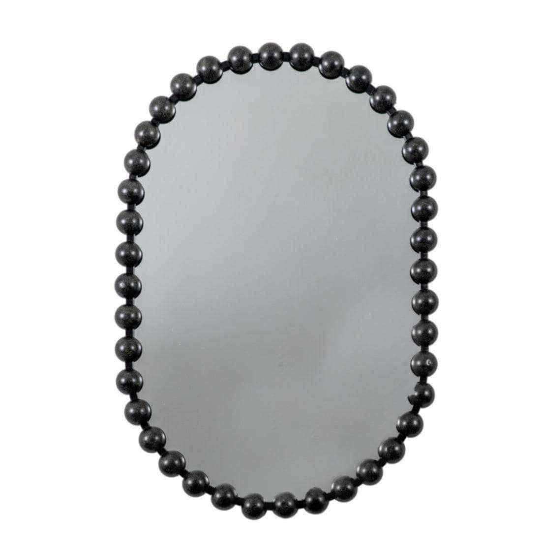 Distressed Black Large Beaded Portrait Mirror - The Farthing