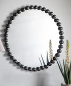 Distressed Black Large Beaded Round Mirror - The Farthing