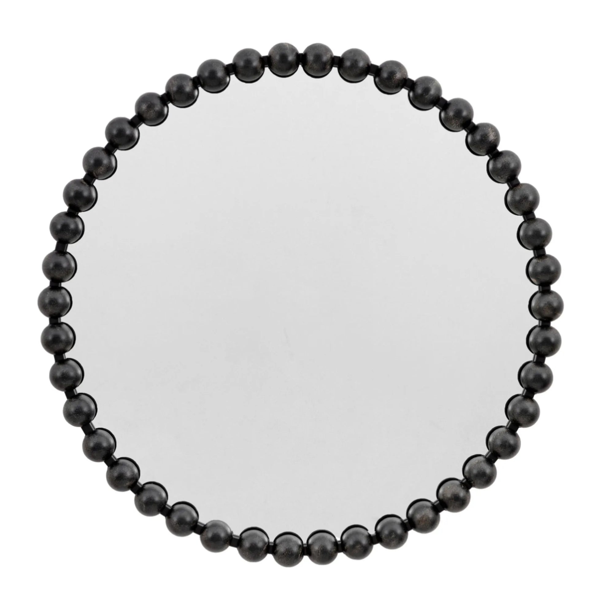 Distressed Black Large Beaded Round Mirror - The Farthing