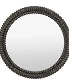 Distressed Black Wash Ribbed Round Mirror - The Farthing