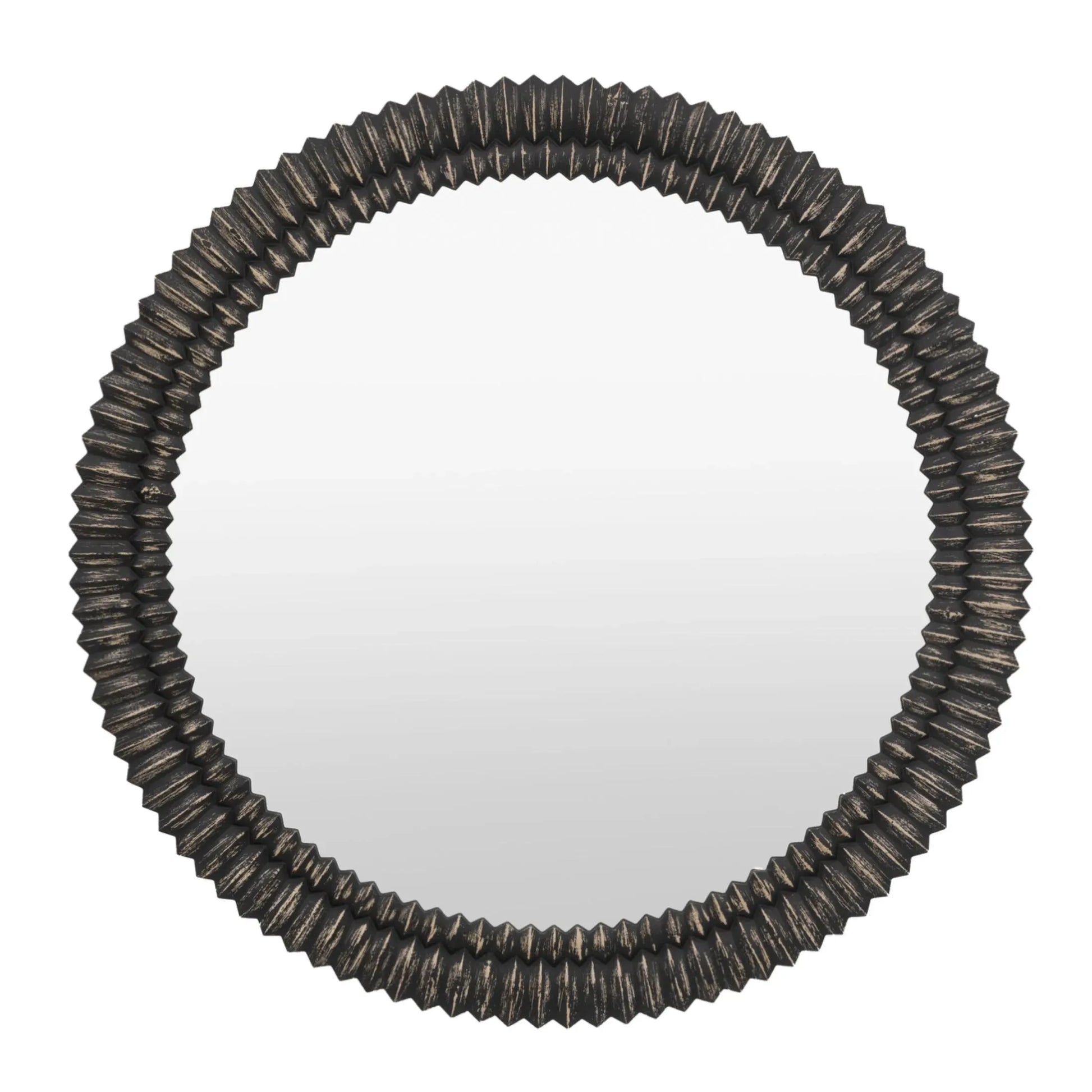 Distressed Black Wash Ribbed Round Mirror - The Farthing