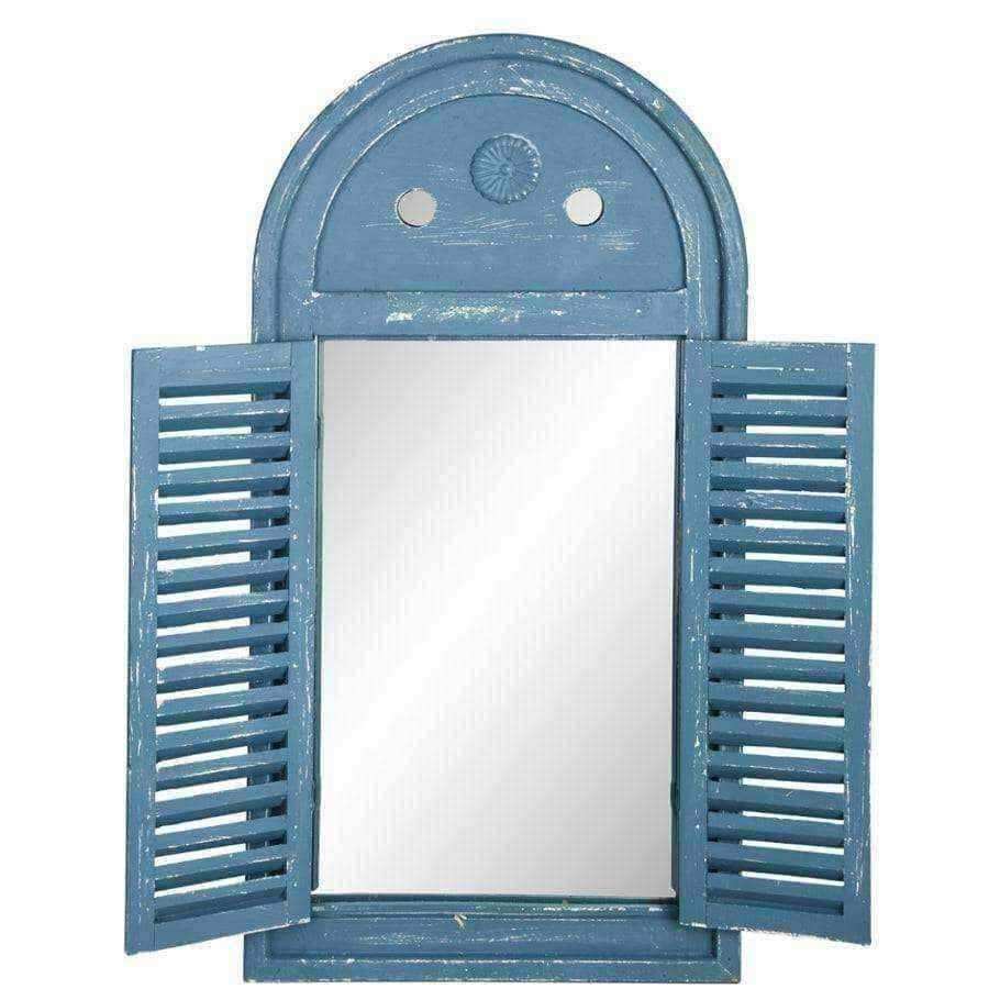 Distressed Blue Wooden Outdoor Shutter Wall Mirror - The Farthing