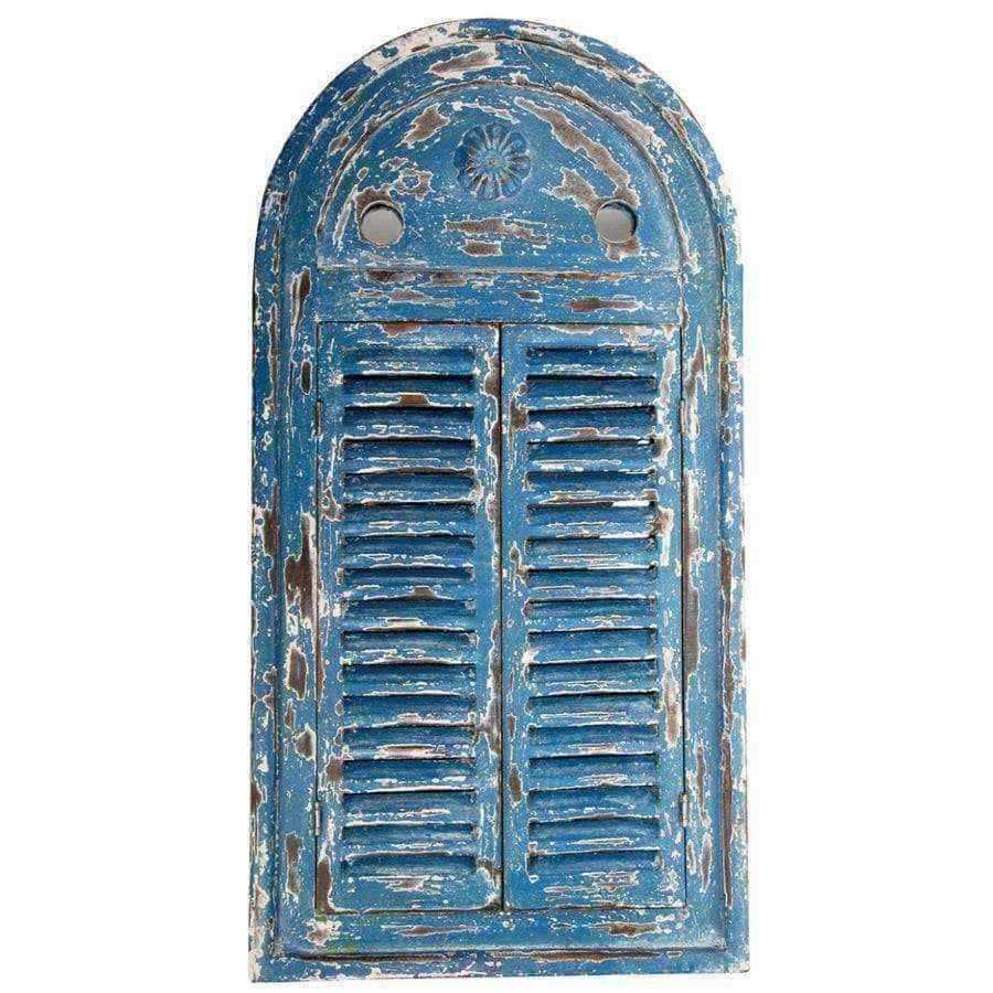 Distressed Blue Wooden Outdoor Shutter Wall Mirror - The Farthing