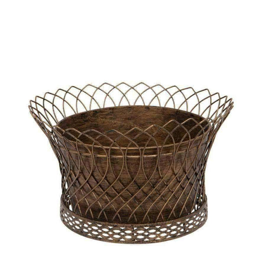 Distressed Bronze Lattice Metal Plant Pot - The Farthing