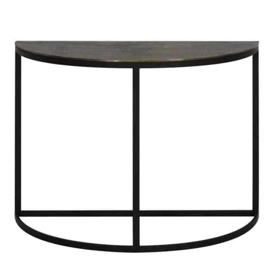 Distressed Bronze Metal Toped Semi Circle Console Table - The Farthing