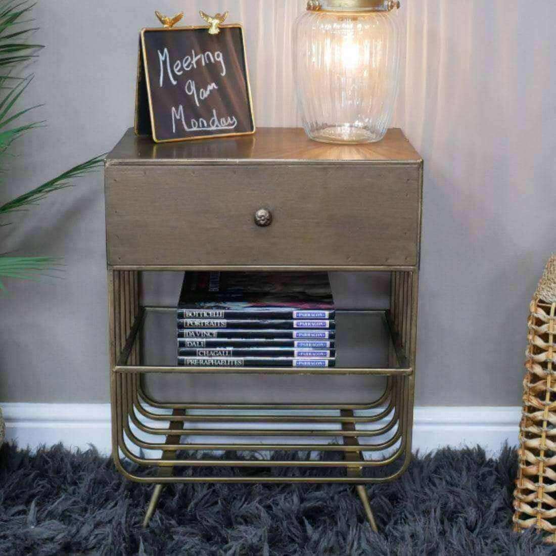 Distressed Bronzed Metal Bedside Cabinet - The Farthing