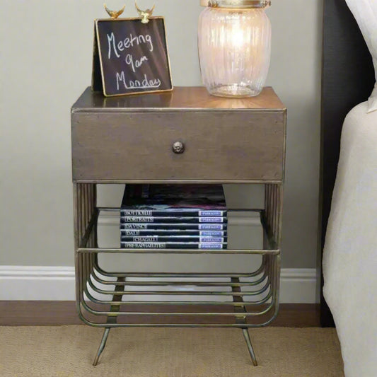 Distressed Bronzed Metal Bedside Cabinet - The Farthing