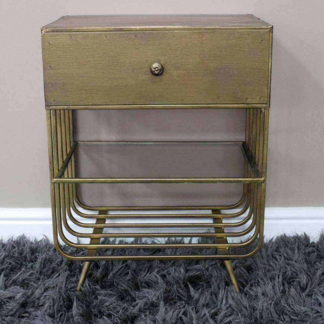 Distressed Bronzed Metal Bedside Cabinet - The Farthing