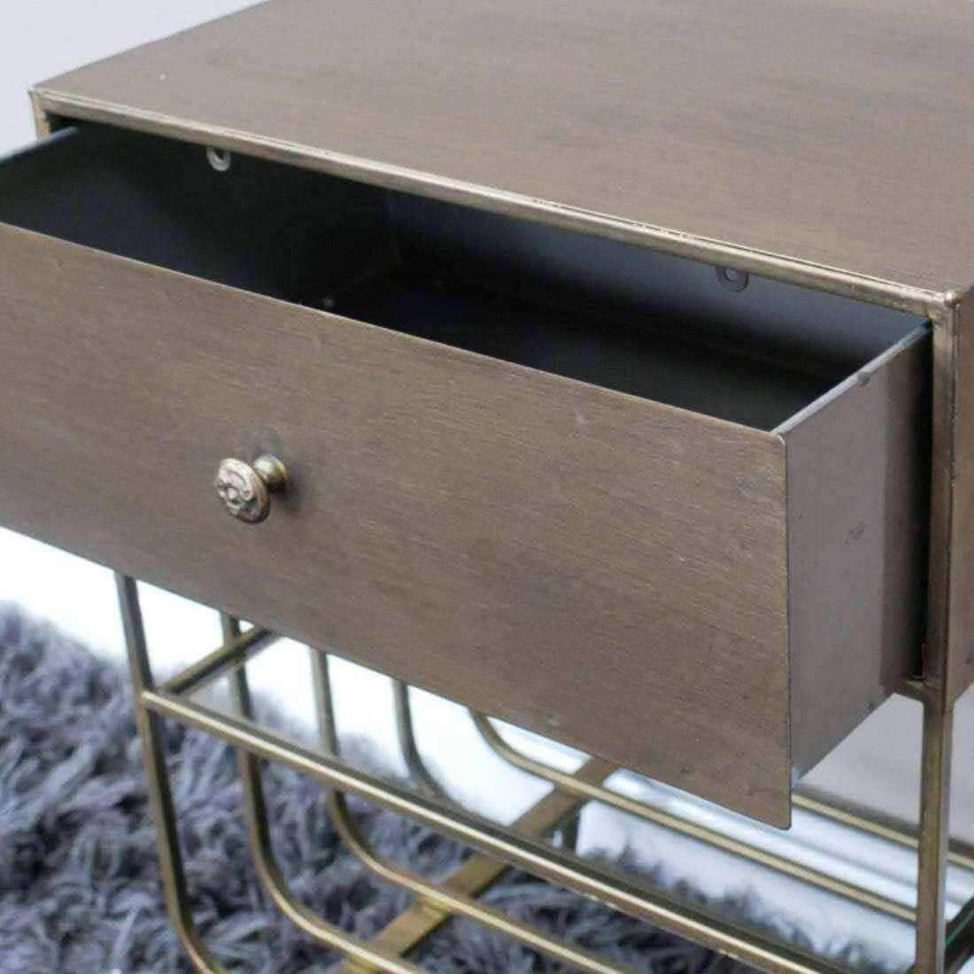 Distressed Bronzed Metal Bedside Cabinet - The Farthing