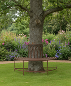 Distressed Brown Outdoor Semi Circle Tree Bench Seat