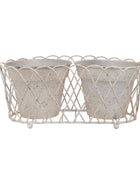 Distressed Creamy White Lattice Metal Plant Pot - The Farthing