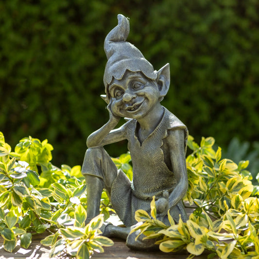 Distressed Finish Garden Sitting Pixie Ornament - The Farthing