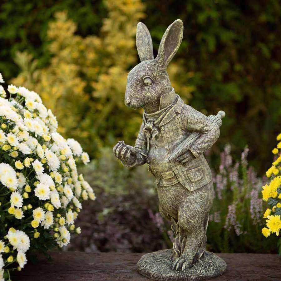 Distressed Finish White Rabbit Garden Ornament - The Farthing