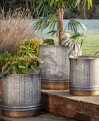 Distressed Gold and Metal Fluted Planter Set - 3 - The Farthing