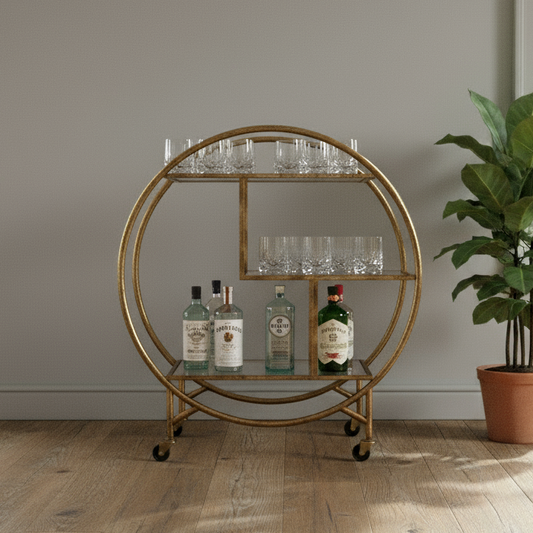 Distressed Gold Art Deco Drinks Trolley