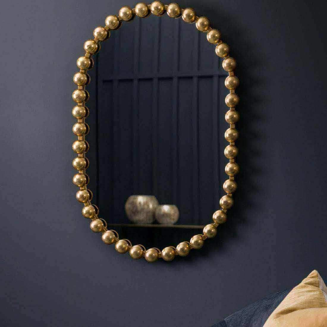 Distressed Gold Large Beaded Portrait Mirror - The Farthing