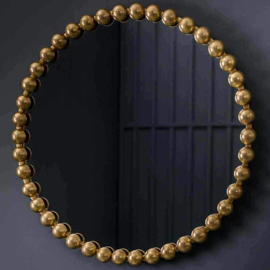 Distressed Gold Large Beaded Round Mirror - The Farthing