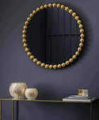 Distressed Gold Large Beaded Round Mirror - The Farthing