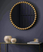 Distressed Gold Large Beaded Round Mirror - The Farthing