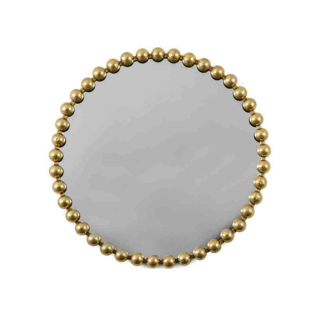 Distressed Gold Large Beaded Round Mirror - The Farthing