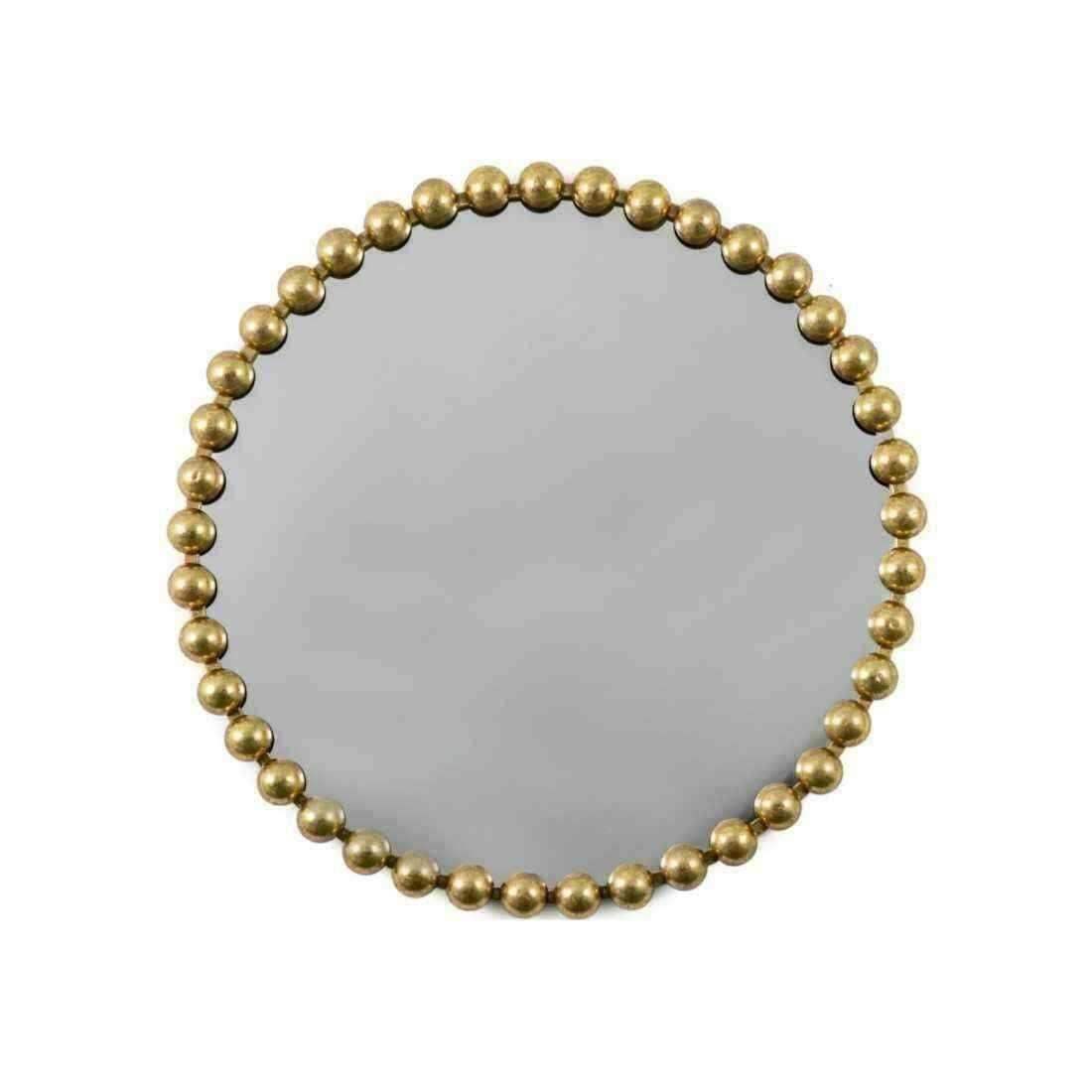 Distressed Gold Large Beaded Round Mirror - The Farthing