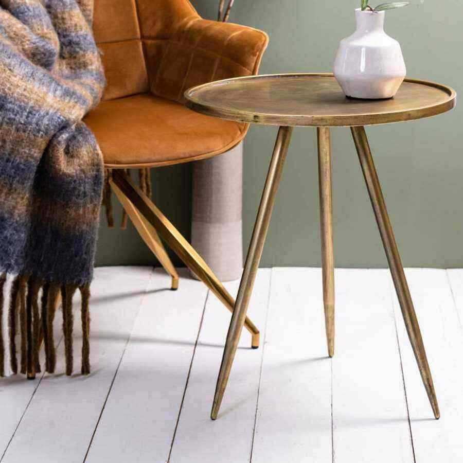 Distressed Gold Metal Side Table - The Farthing