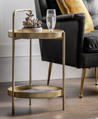 Distressed Gold Round Two Tier Side Table - The Farthing