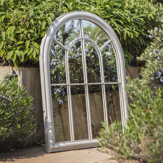 Distressed Grey Arched Outdoor Garden Wall Mirror - The Farthing