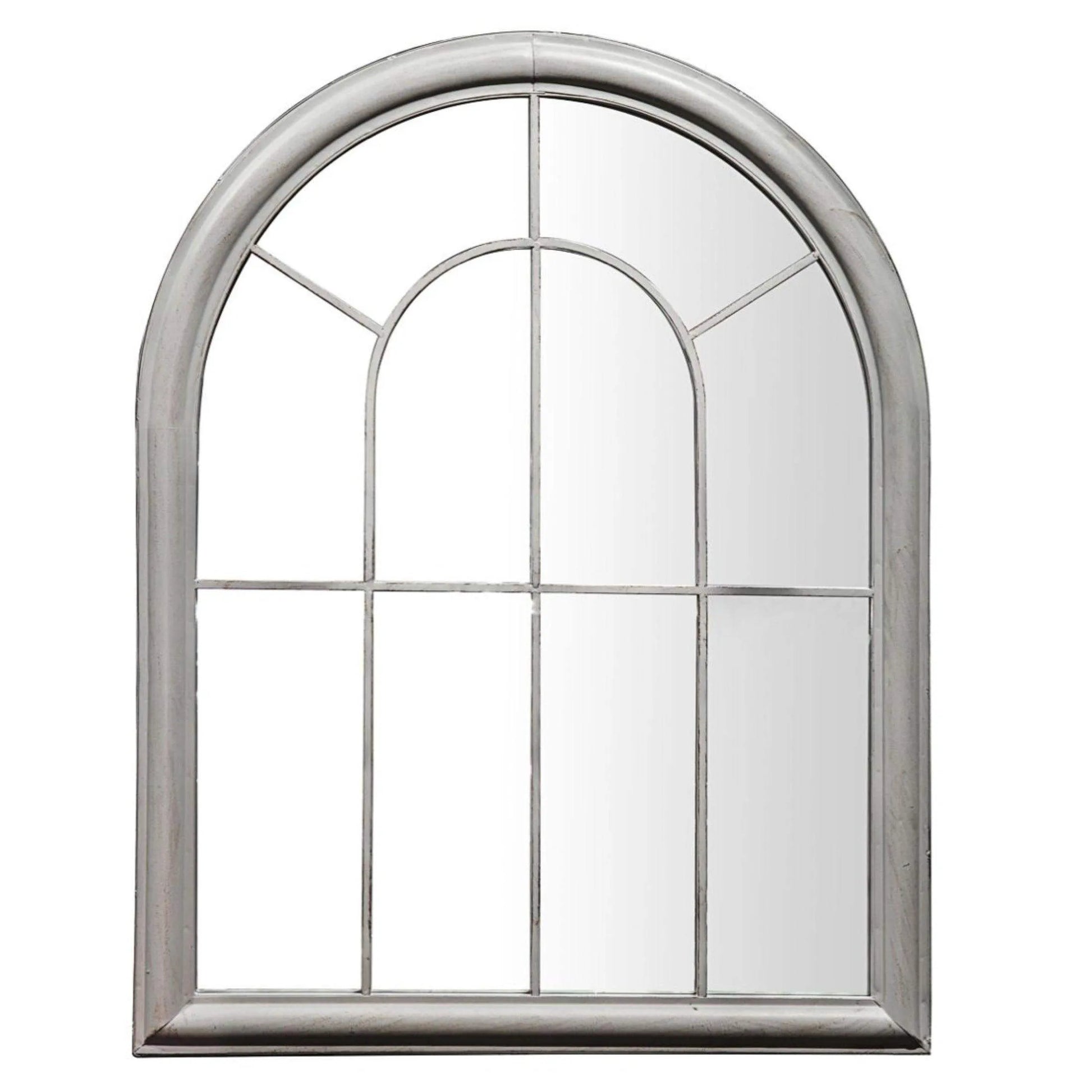 Distressed Grey Arched Outdoor Garden Wall Mirror - The Farthing