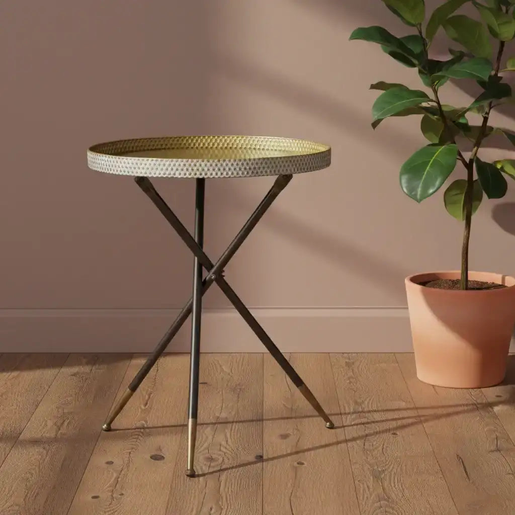Distressed Metal Tripod Legged Side Table