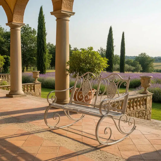 Distressed Steel Rocking Metal Bench