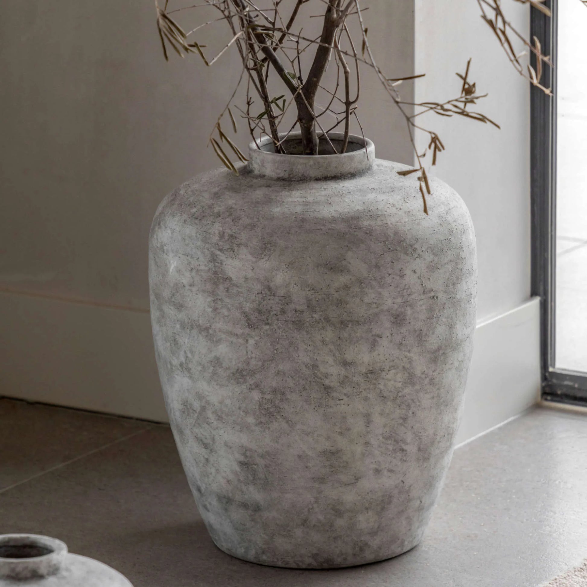 Distressed Textured Grey Urn Vase - The Farthing