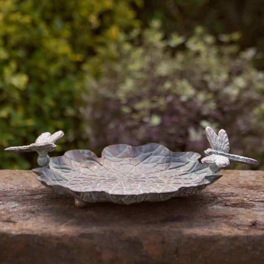 Distressed Verdigris Metal Bird Feeder Dish - The Farthing