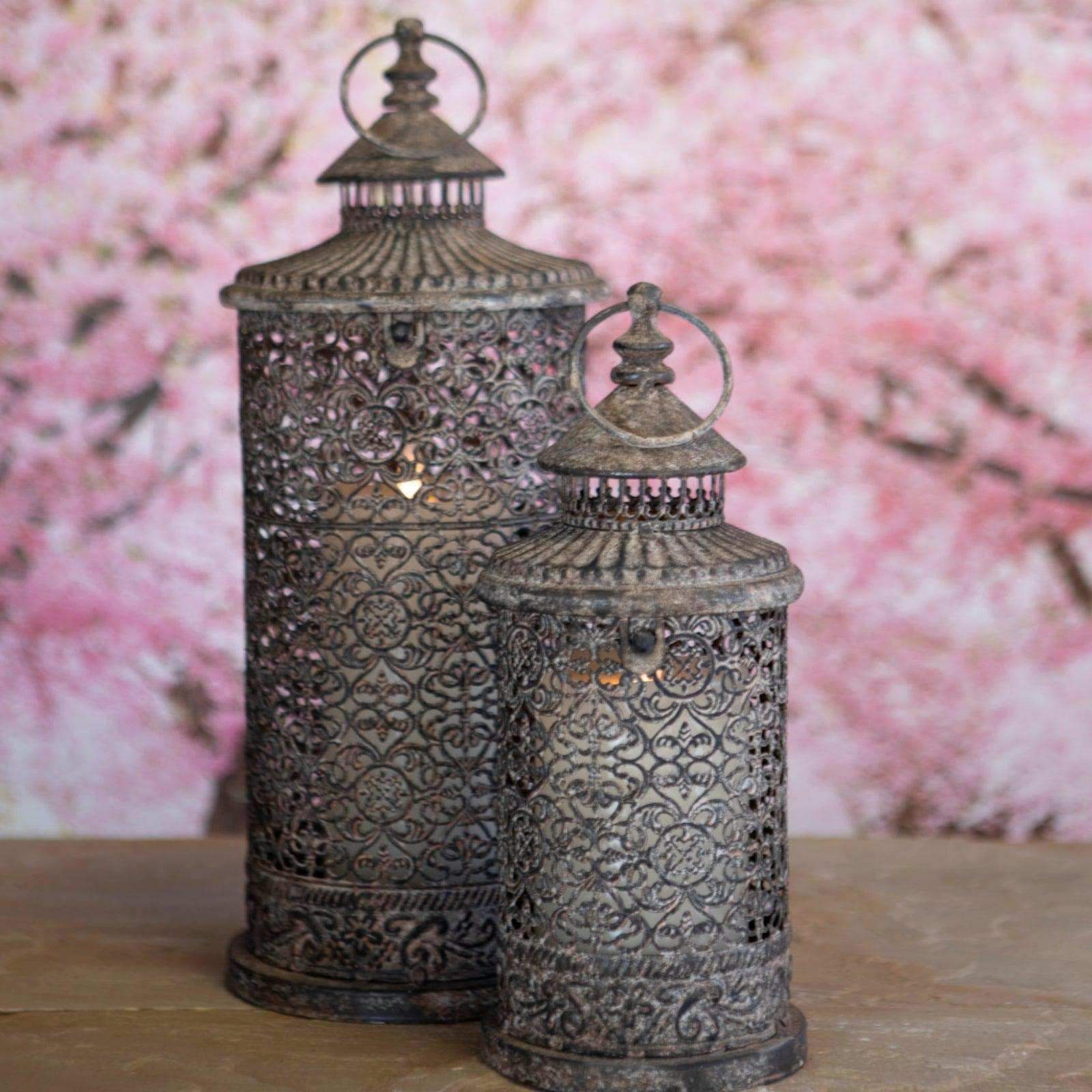 Distressed Vintage Lattice Candle Lantern set of 2 - The Farthing