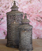 Distressed Vintage Lattice Candle Lantern set of 2 - The Farthing