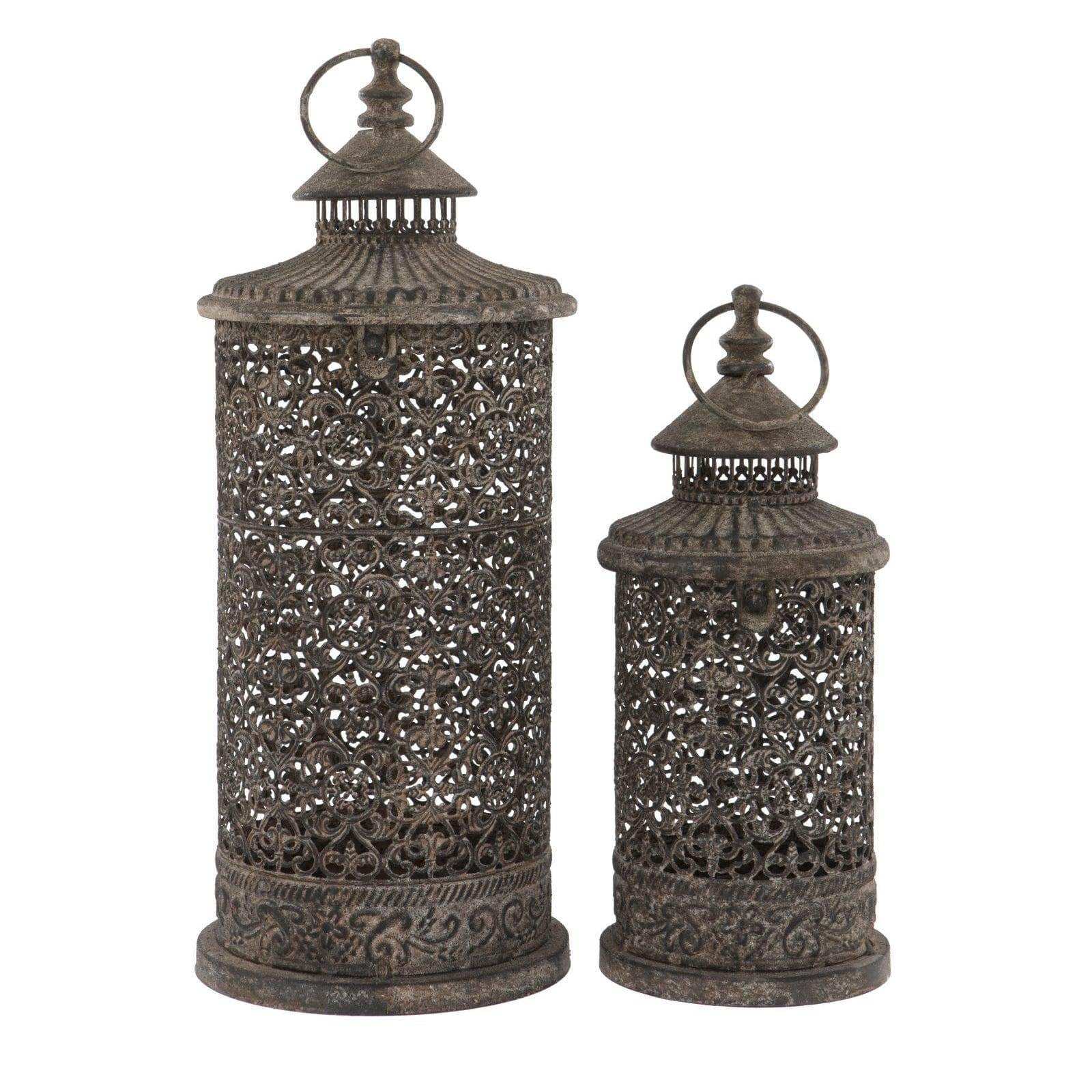Distressed Vintage Lattice Candle Lantern set of 2 - The Farthing