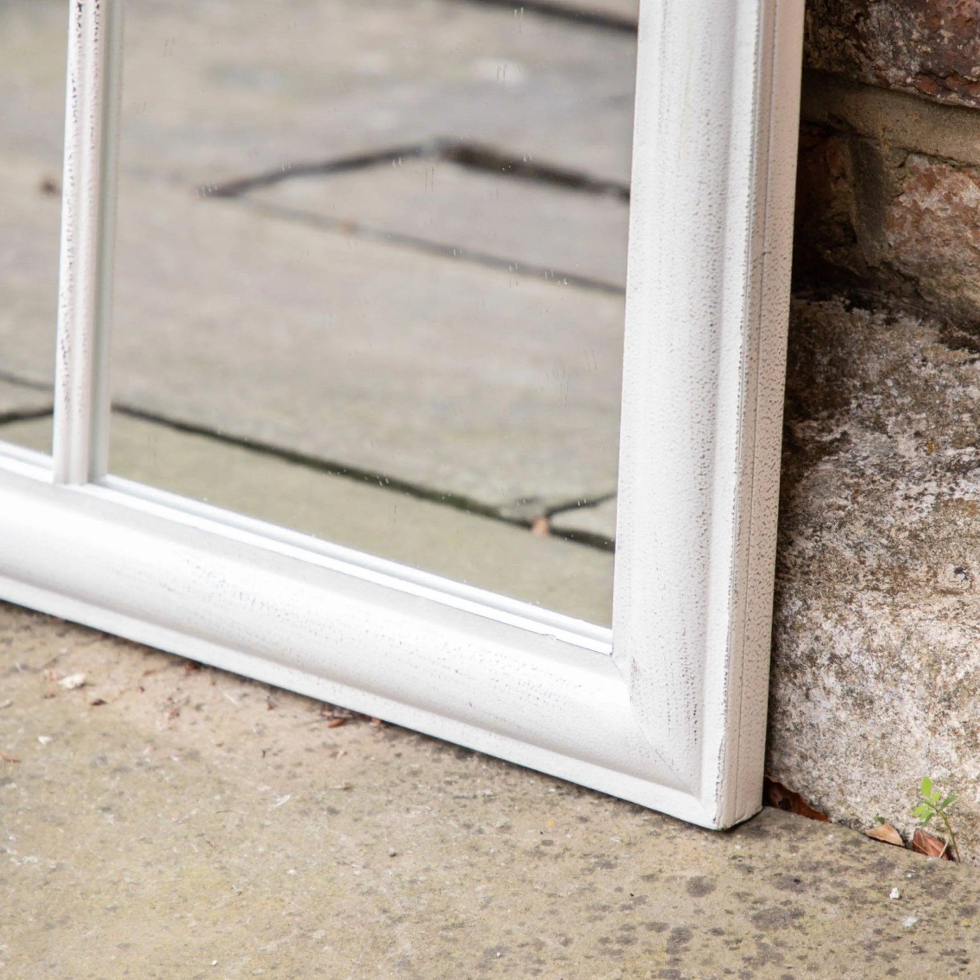 Distressed White Arched Outdoor Garden Wall Mirror - The Farthing