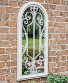 Distressed White Arched Scroll Garden Wall Mirror - The Farthing